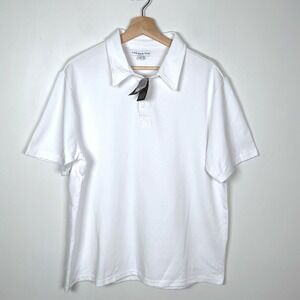 AND NOW THIS Mens White Textured Short Sleeve Collared Polo Shirt Size LARGE NWT